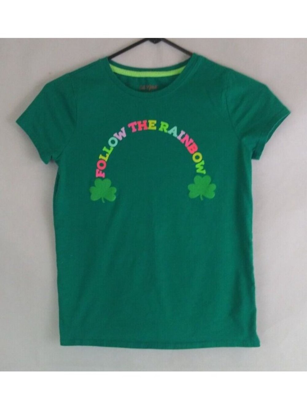 Cat & Jack Follow The Rainbow Green St. Patrick's Day T-Shirt Girls Large 12/14
